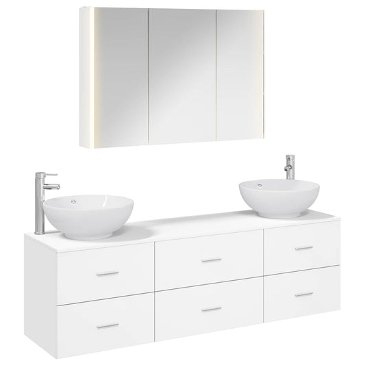 Bathroom Furniture Set 4 pcs White Engineered Wood and Glass