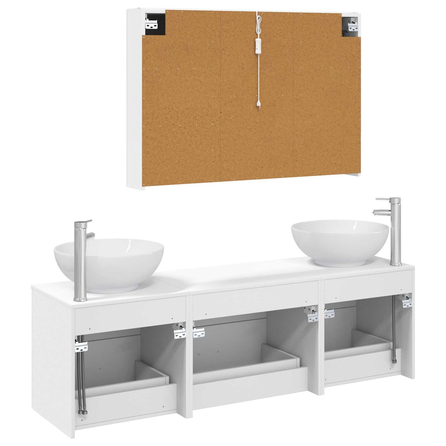 Bathroom Furniture Set 4 pcs White Engineered Wood and Glass