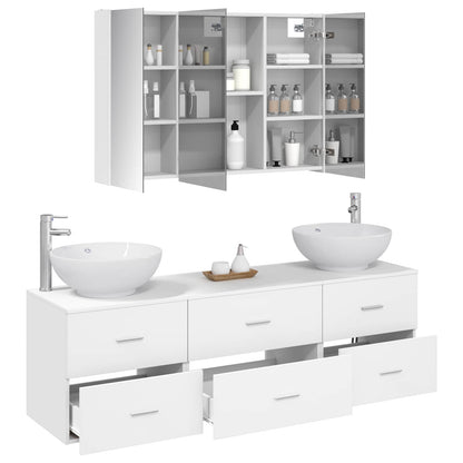 Bathroom Furniture Set 4 pcs White Engineered Wood and Glass