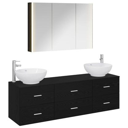 Bathroom Furniture Set 4 pcs Black Oak