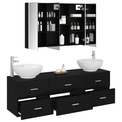 Bathroom Furniture Set 4 pcs Black Oak