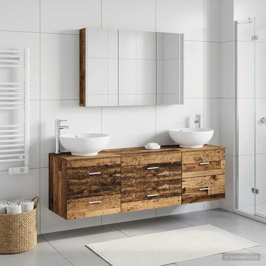 Bathroom Furniture Set 4 pcs Old Wood Engineered Wood and Glass