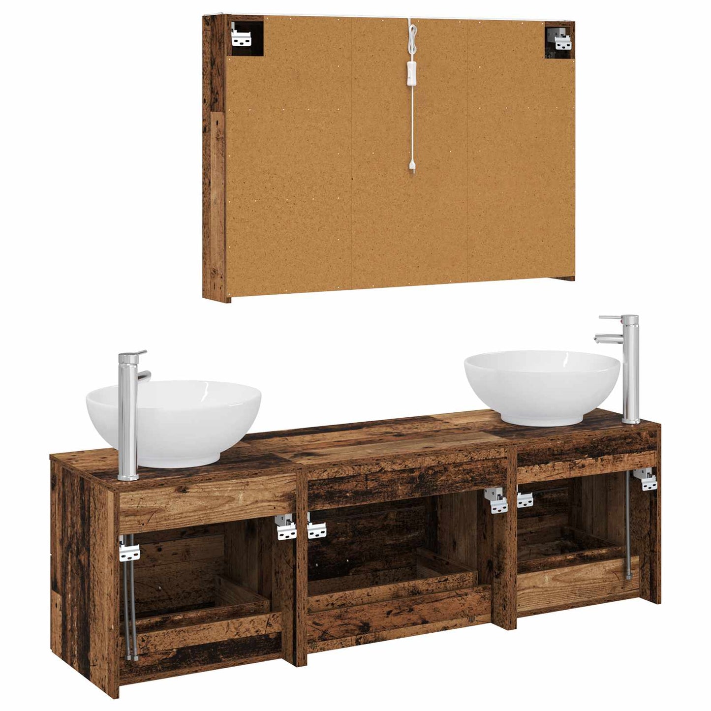 Bathroom Furniture Set 4 pcs Old Wood Engineered Wood and Glass