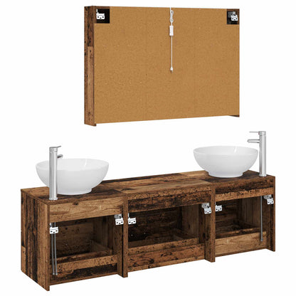 Bathroom Furniture Set 4 pcs Old Wood Engineered Wood and Glass