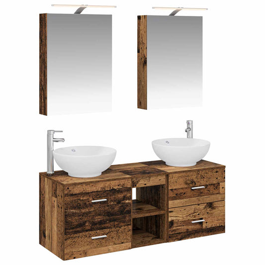 Bathroom Furniture Set 5 pcs Old Wood Engineered Wood and Glass