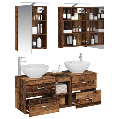 Bathroom Furniture Set 5 pcs Old Wood Engineered Wood and Glass