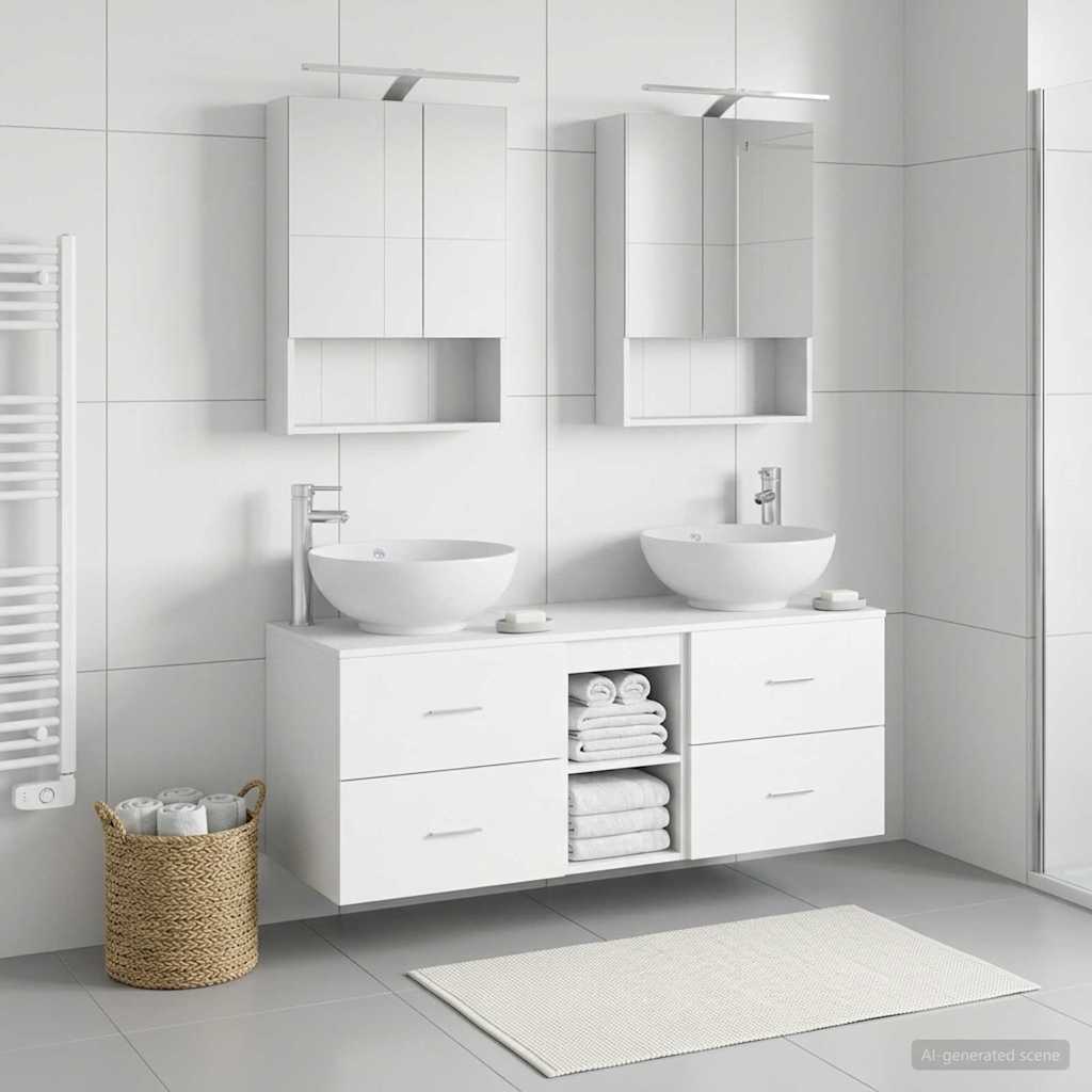 Bathroom Furniture Set 5 pcs White Engineered Wood and Glass
