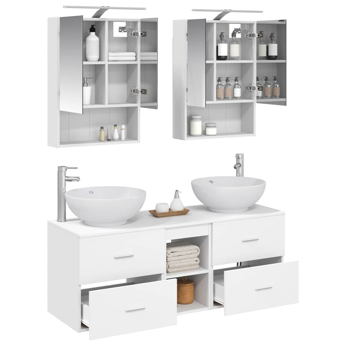 Bathroom Furniture Set 5 pcs White Engineered Wood and Glass