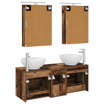 Bathroom Furniture Set 5 pcs Old Wood Engineered Wood and Glass