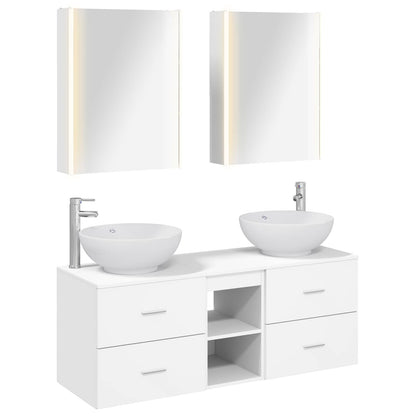 Bathroom Furniture Set 5 pcs White Engineered Wood and Glass