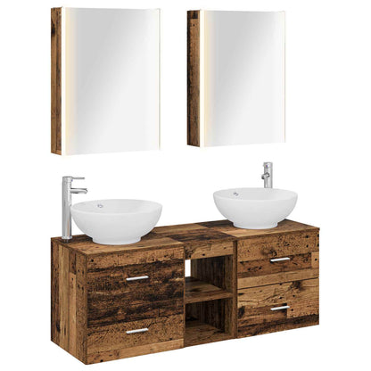 Bathroom Furniture Set 5 pcs Old Wood Engineered Wood and Glass