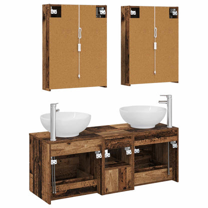 Bathroom Furniture Set 5 pcs Old Wood Engineered Wood and Glass