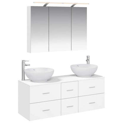 Bathroom Furniture Set 4 pcs White Engineered Wood and Glass