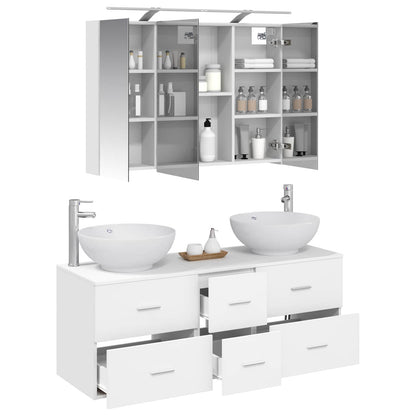 Bathroom Furniture Set 4 pcs White Engineered Wood and Glass