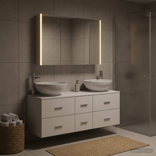Bathroom Furniture Set 4 pcs White Engineered Wood and Glass