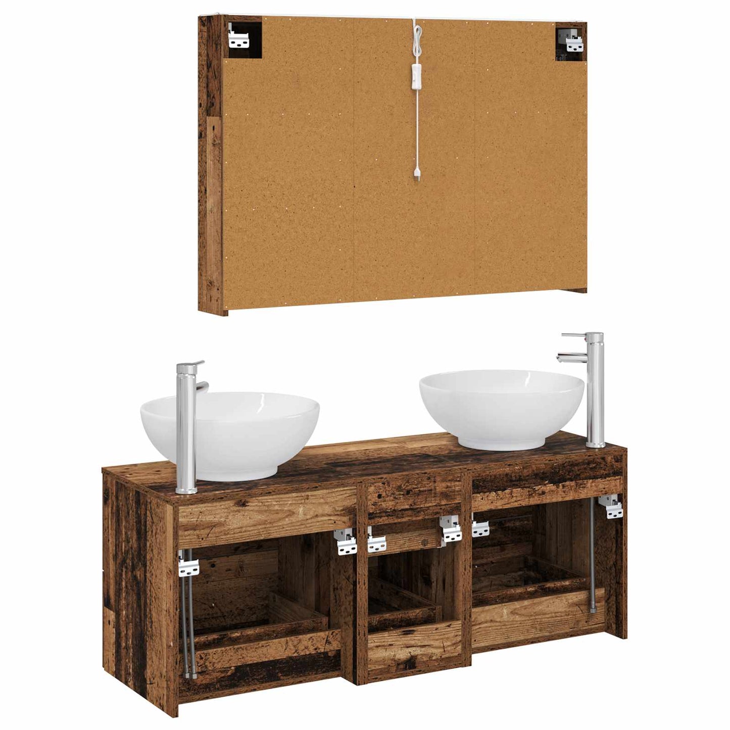 Bathroom Furniture Set 4 pcs Old Wood Engineered Wood and Glass