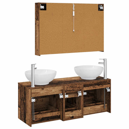 Bathroom Furniture Set 4 pcs Old Wood Engineered Wood and Glass