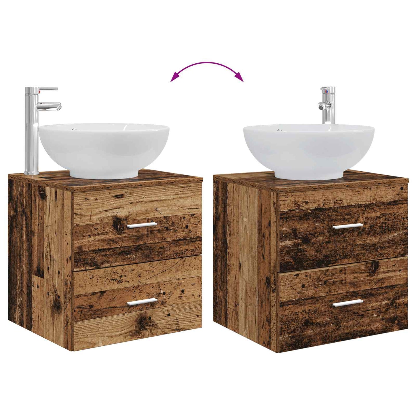 Bathroom Furniture Set 4 pcs Old Wood Engineered Wood and Glass