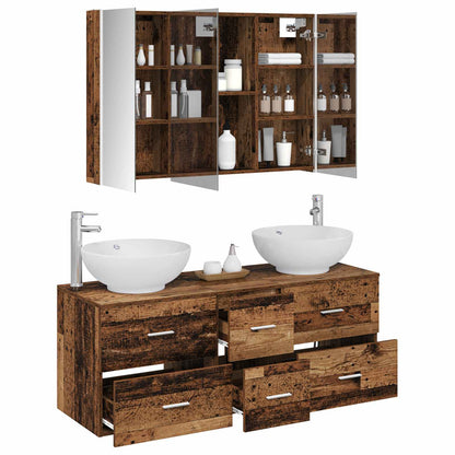 Bathroom Furniture Set 4 pcs Old Wood Engineered Wood and Glass