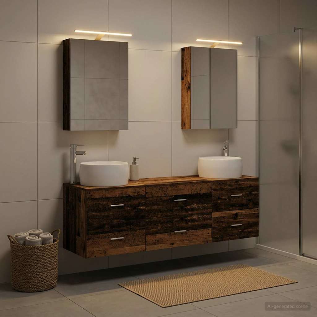 Bathroom Furniture Set 5 pcs Old Wood Engineered Wood and Glass
