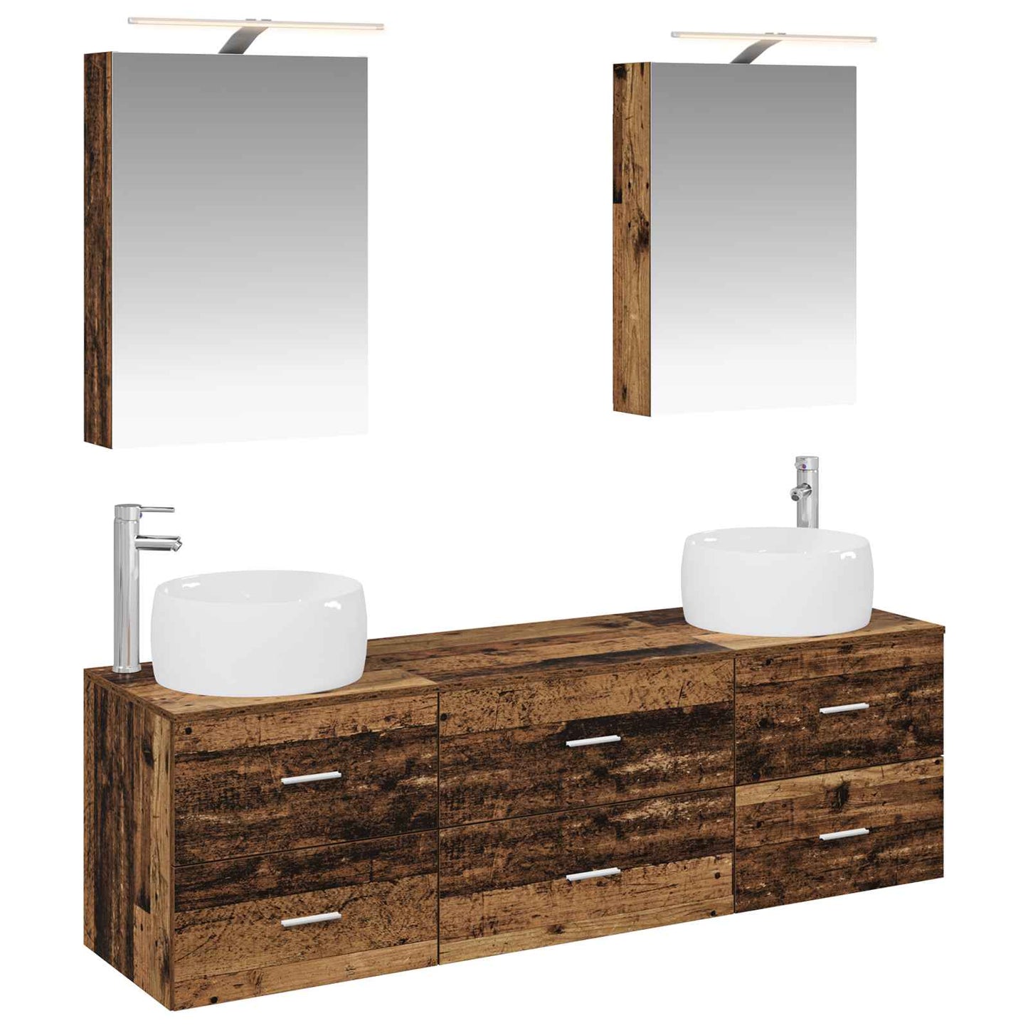 Bathroom Furniture Set 5 pcs Old Wood Engineered Wood and Glass