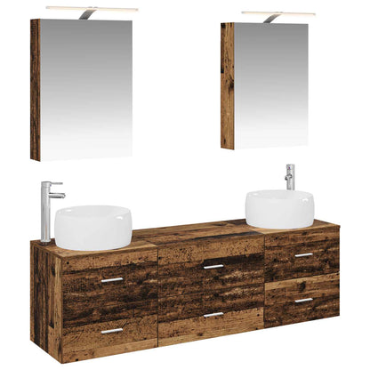 Bathroom Furniture Set 5 pcs Old Wood Engineered Wood and Glass