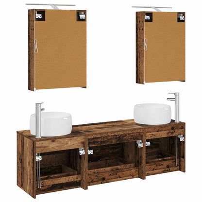 Bathroom Furniture Set 5 pcs Old Wood Engineered Wood and Glass