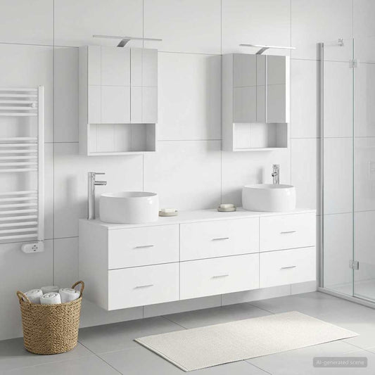 Bathroom Furniture Set 5 pcs White Engineered Wood and Glass