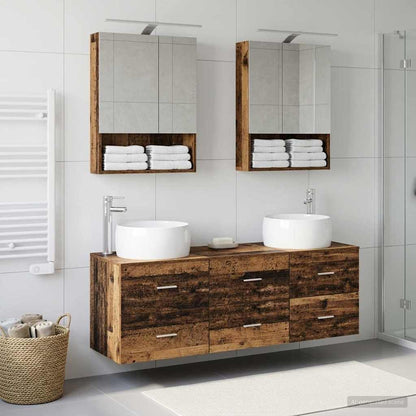 Bathroom Furniture Set 5 pcs Old Wood Engineered Wood and Glass