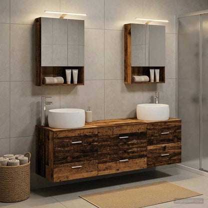 Bathroom Furniture Set 5 pcs Old Wood Engineered Wood and Glass
