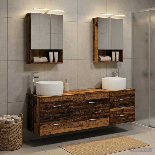 Bathroom Furniture Set 5 pcs Old Wood Engineered Wood and Glass