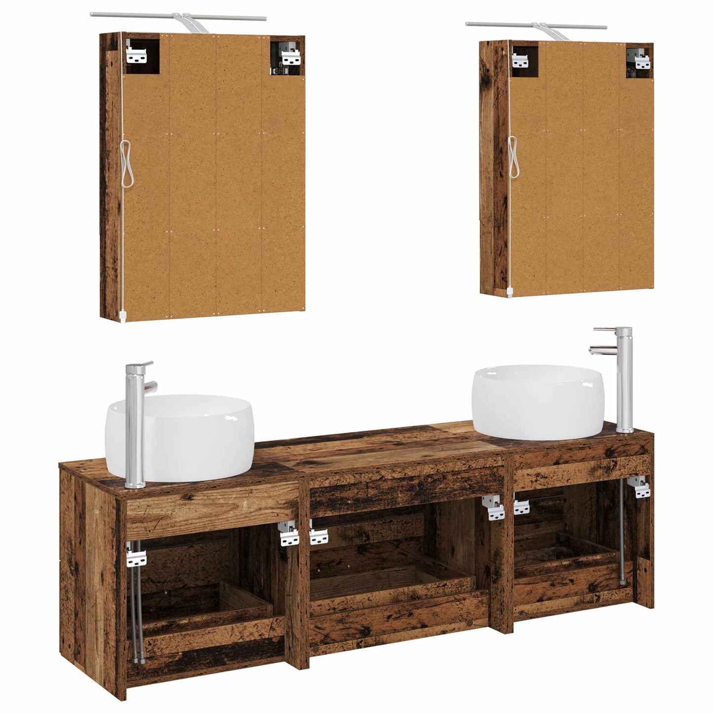 Bathroom Furniture Set 5 pcs Old Wood Engineered Wood and Glass
