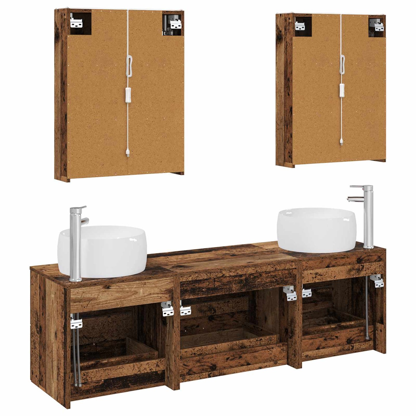 Bathroom Furniture Set 5 pcs Old Wood Engineered Wood and Glass