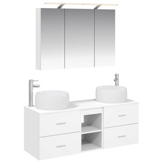 Bathroom Furniture Set 4 pcs White Engineered Wood and Glass
