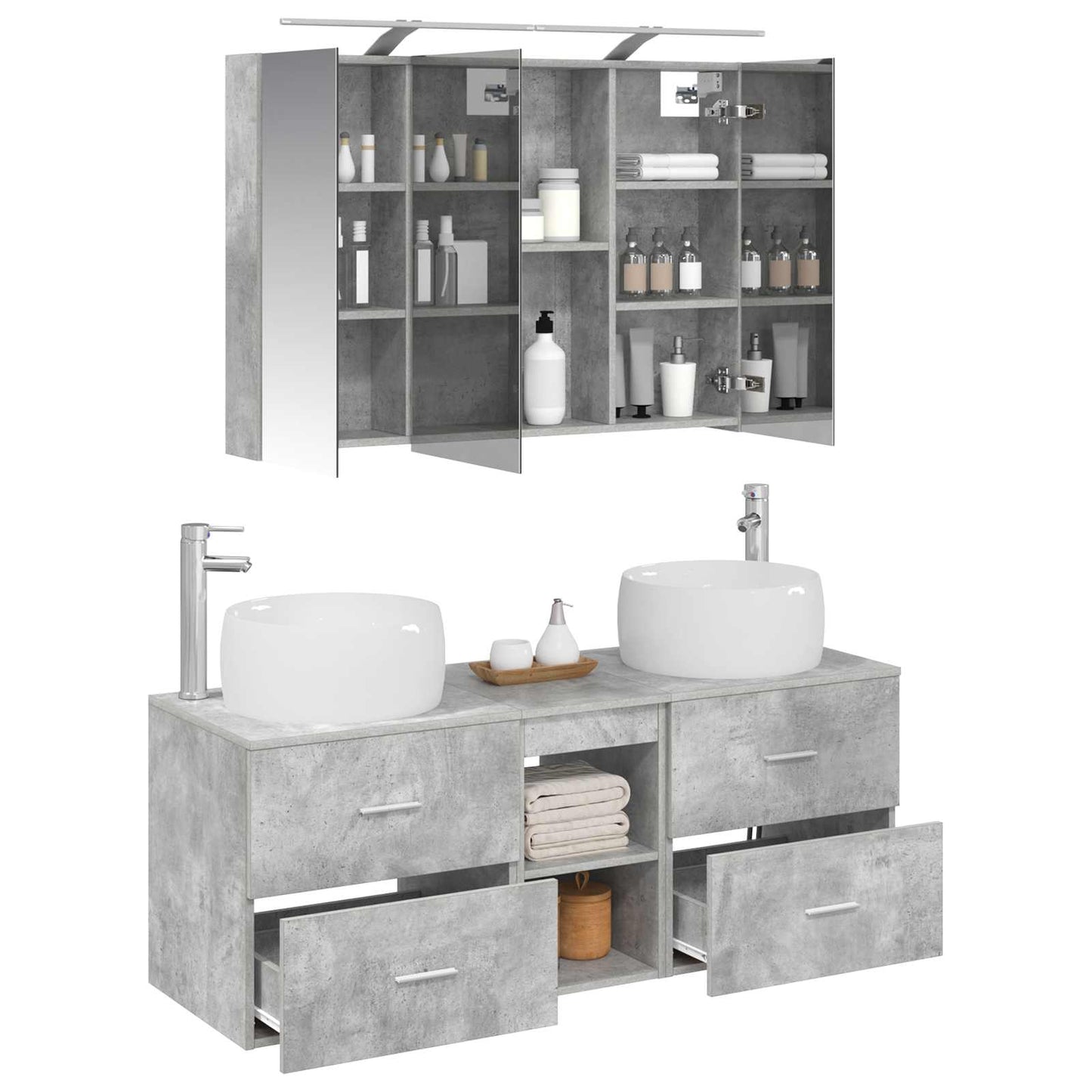 Bathroom Furniture Set 4 pcs Concrete Grey