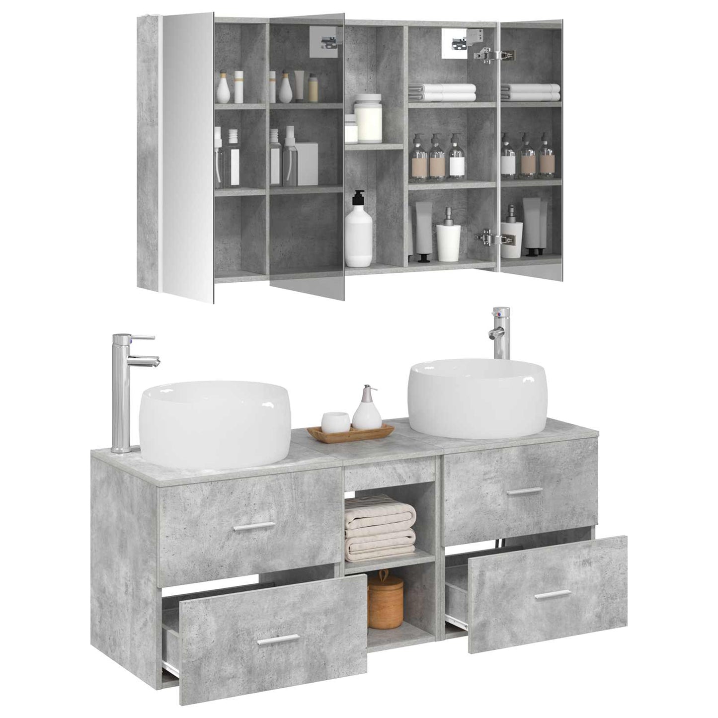 Bathroom Furniture Set 4 pcs Concrete Grey