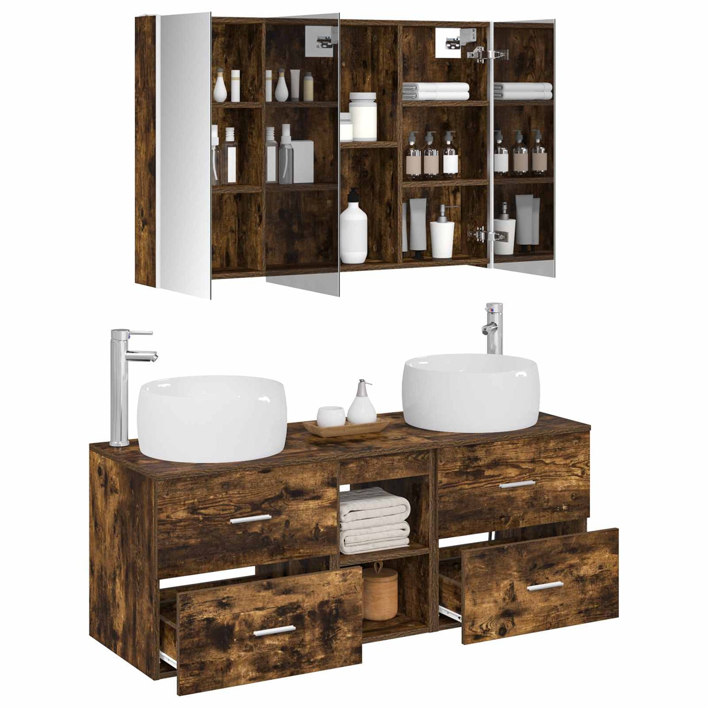 Bathroom Furniture Set 4 pcs Smoked Oak