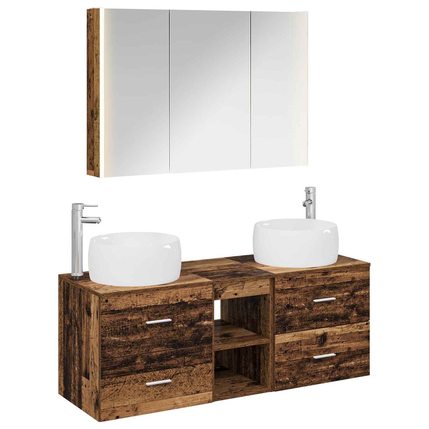 Bathroom Furniture Set 4 pcs Old Wood Engineered Wood and Glass