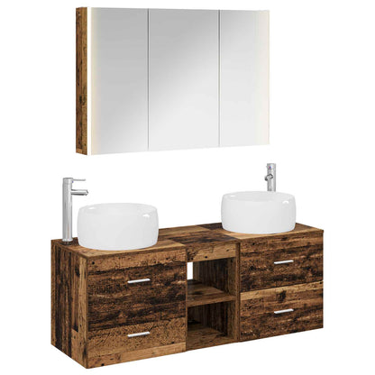 Bathroom Furniture Set 4 pcs Old Wood Engineered Wood and Glass