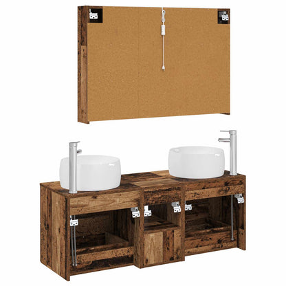 Bathroom Furniture Set 4 pcs Old Wood Engineered Wood and Glass