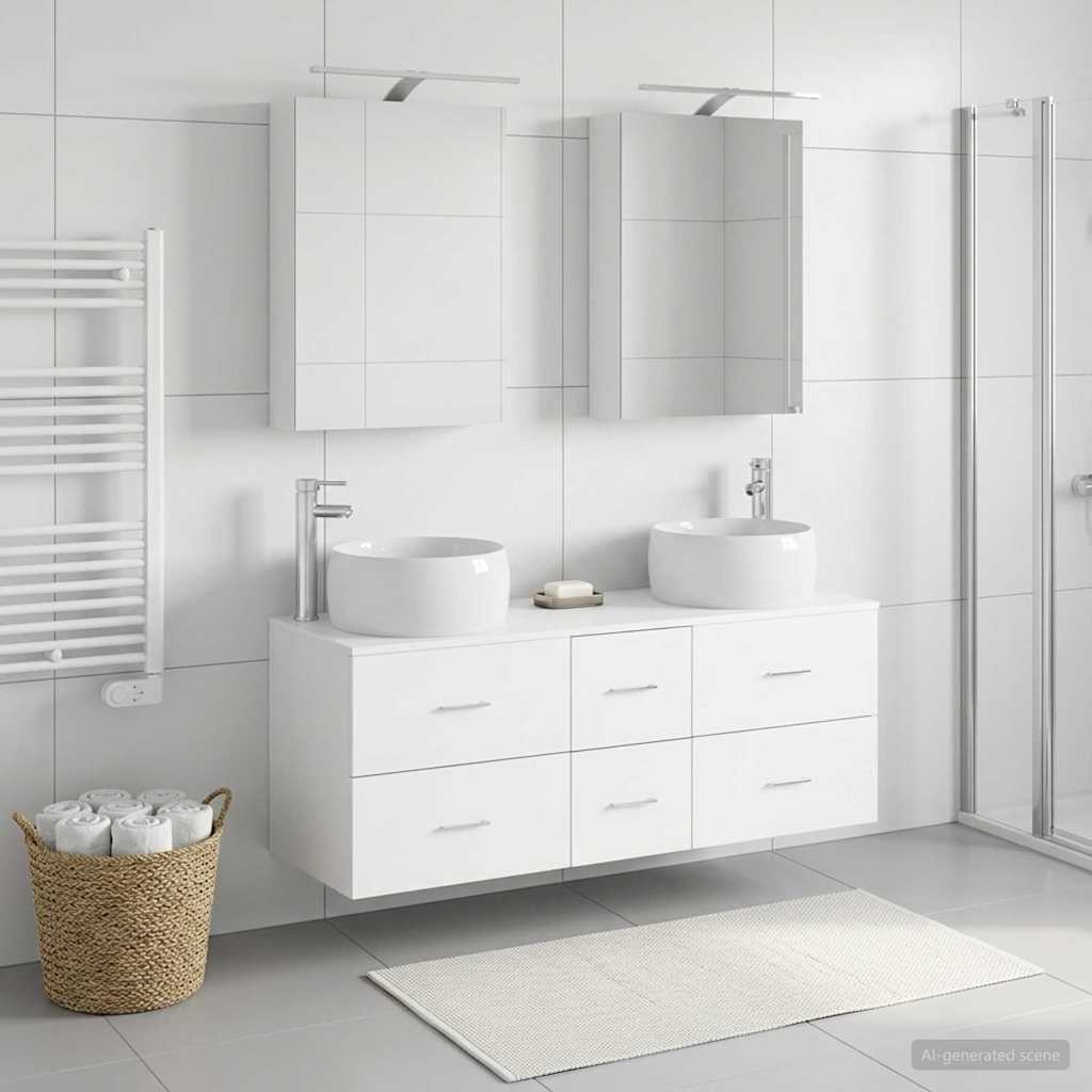 Bathroom Furniture Set 5 pcs White Engineered Wood and Glass