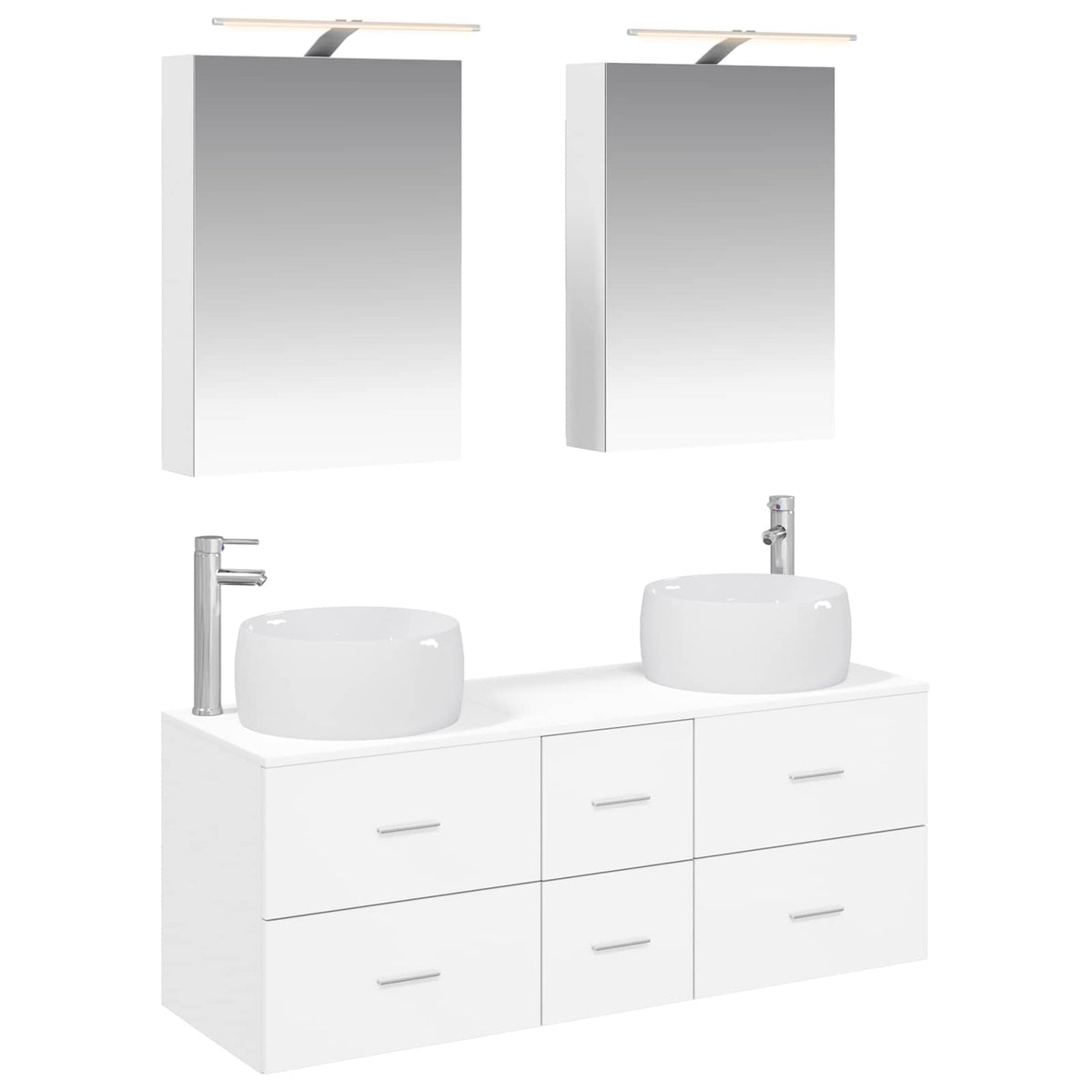 Bathroom Furniture Set 5 pcs White Engineered Wood and Glass