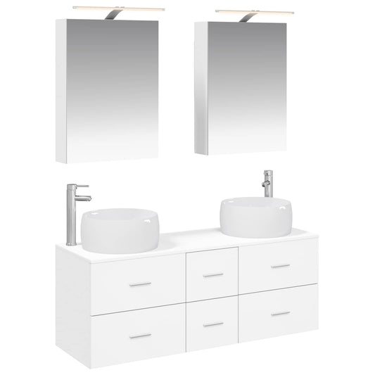 Bathroom Furniture Set 5 pcs White Engineered Wood and Glass