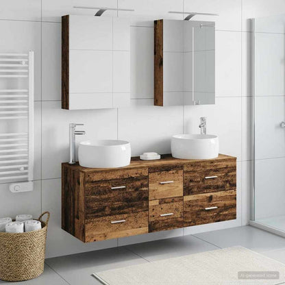 Bathroom Furniture Set 5 pcs Old Wood Engineered Wood and Glass