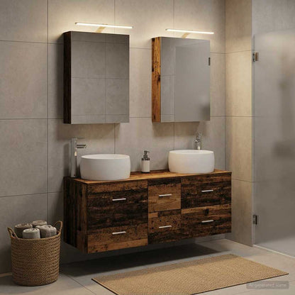 Bathroom Furniture Set 5 pcs Old Wood Engineered Wood and Glass