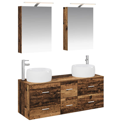 Bathroom Furniture Set 5 pcs Old Wood Engineered Wood and Glass