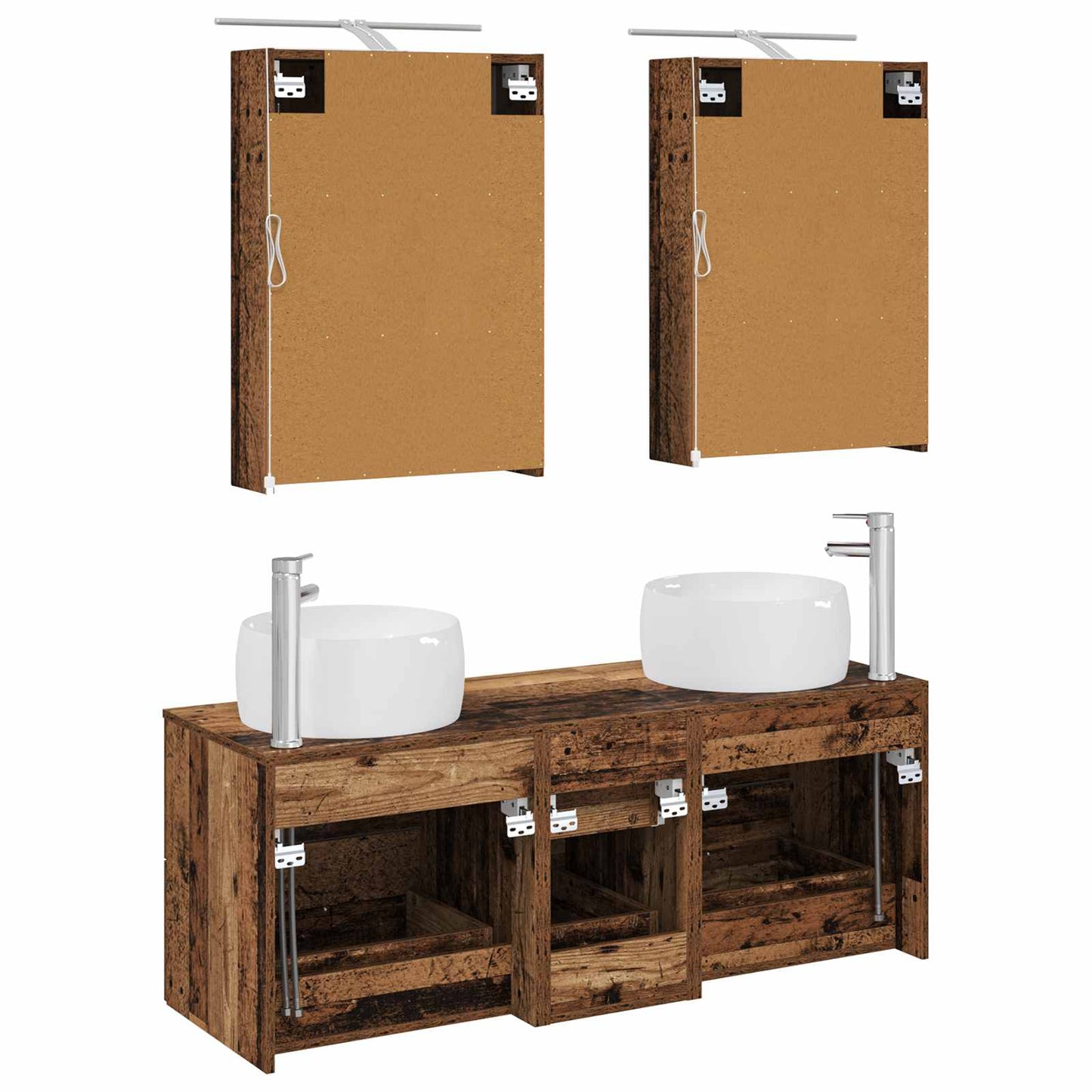 Bathroom Furniture Set 5 pcs Old Wood Engineered Wood and Glass