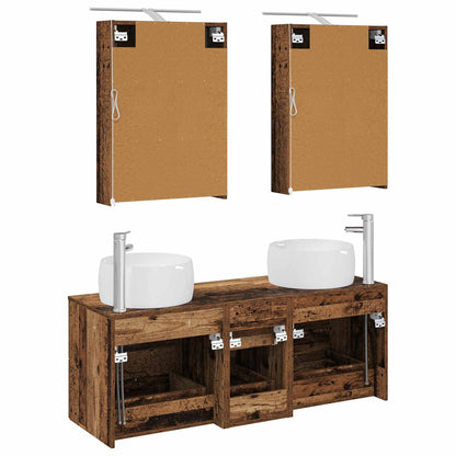 Bathroom Furniture Set 5 pcs Old Wood Engineered Wood and Glass