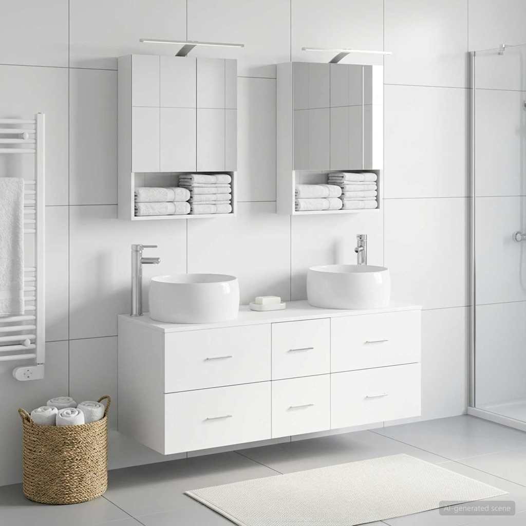 Bathroom Furniture Set 5 pcs White Engineered Wood and Glass