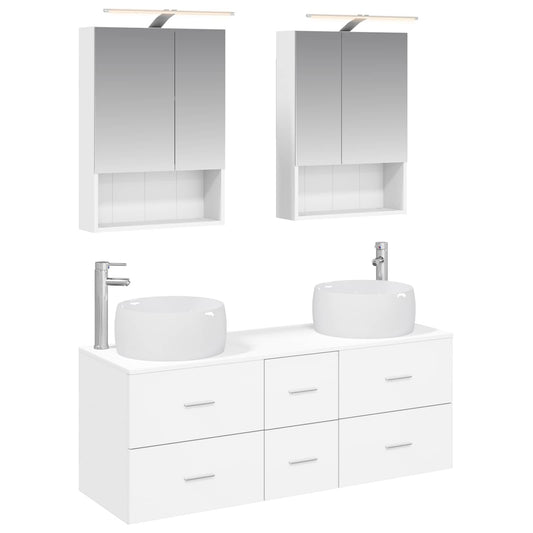 Bathroom Furniture Set 5 pcs White Engineered Wood and Glass